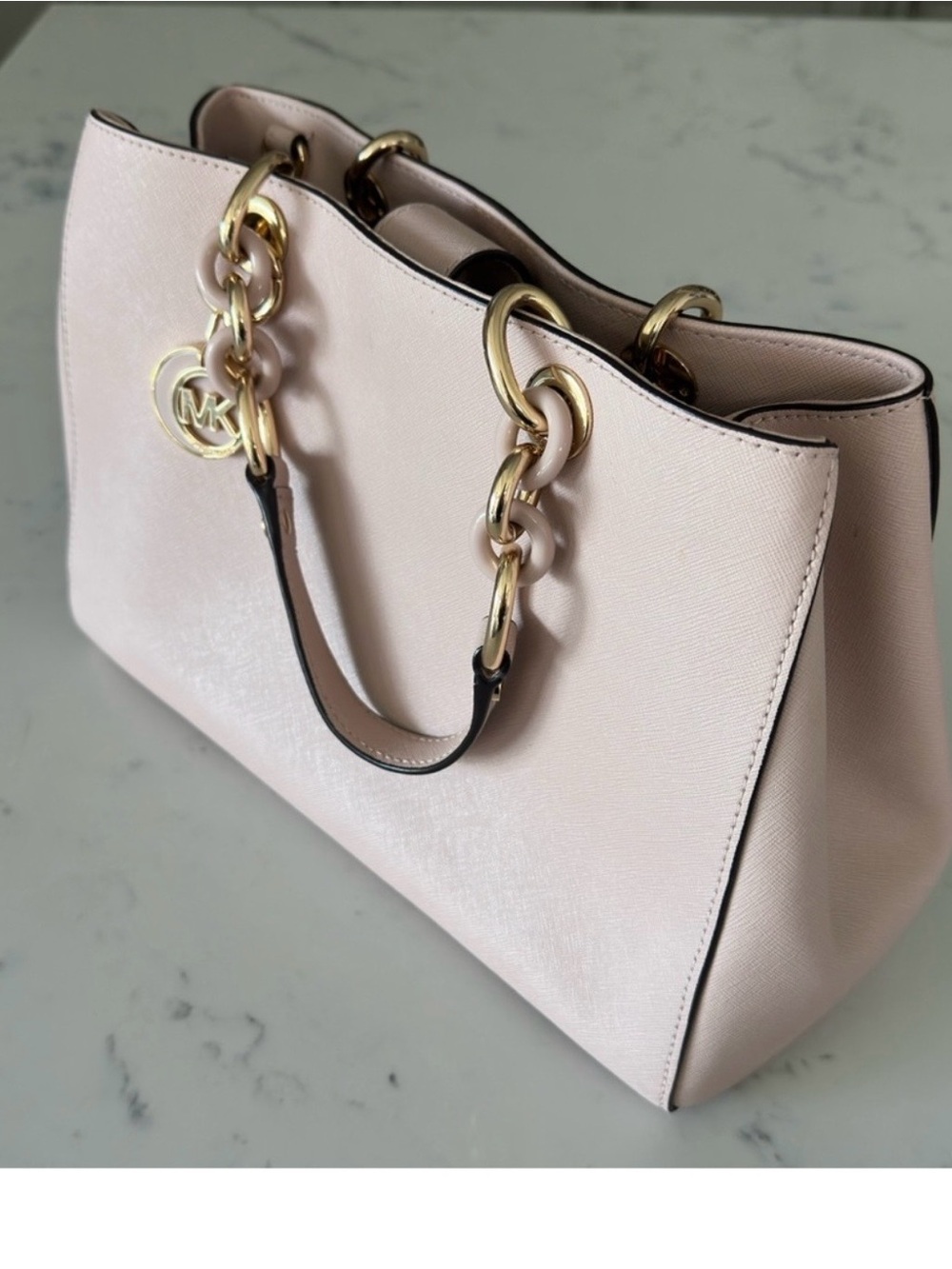 Michael Kors Blush Pink Saffiano Leather Tote with Gold Chain Accents